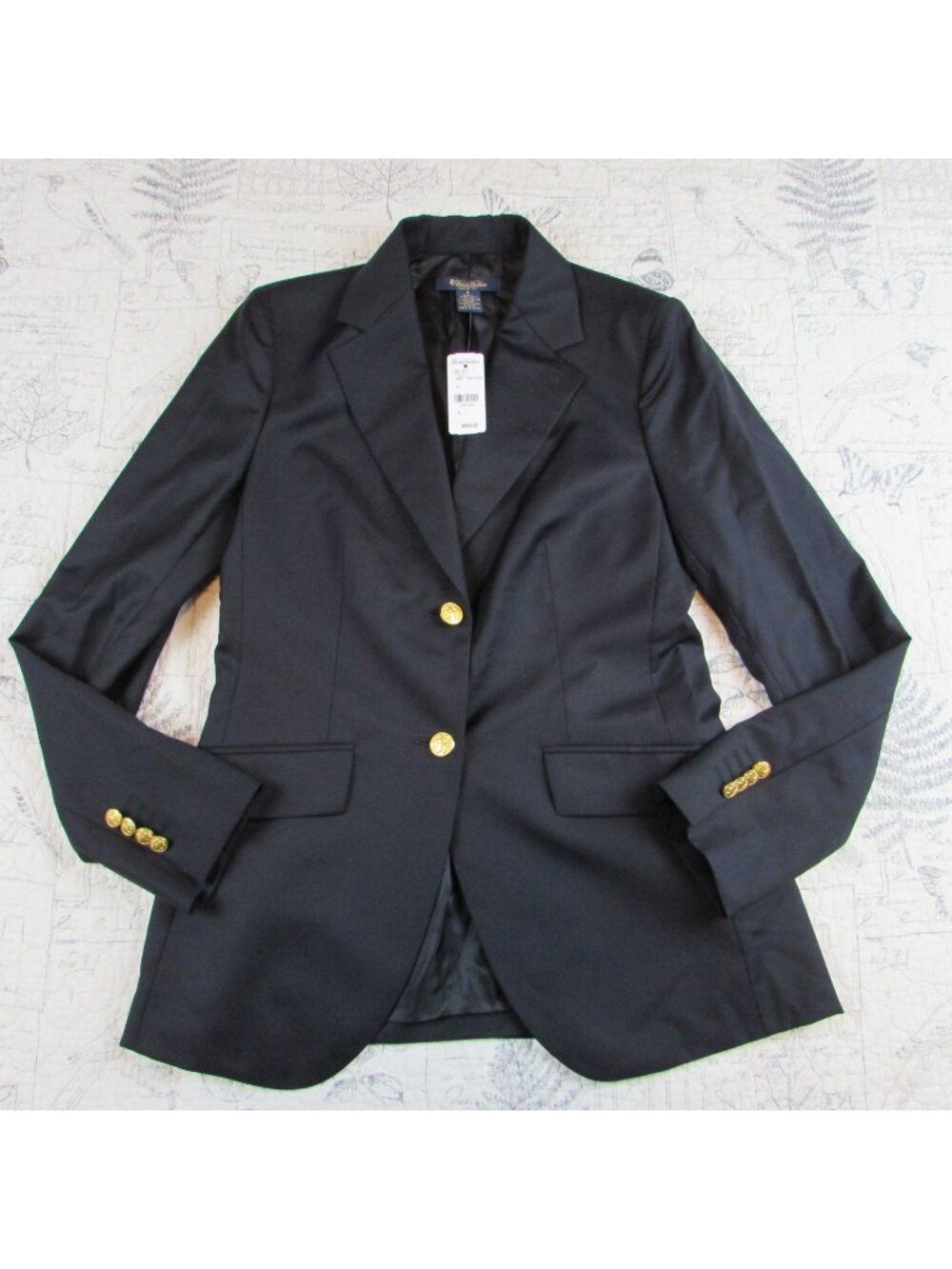 NEW $398 Womens  BROOKS BROTHERS Loro Piana  2 Gold Botton Navy Blazer Wool 4